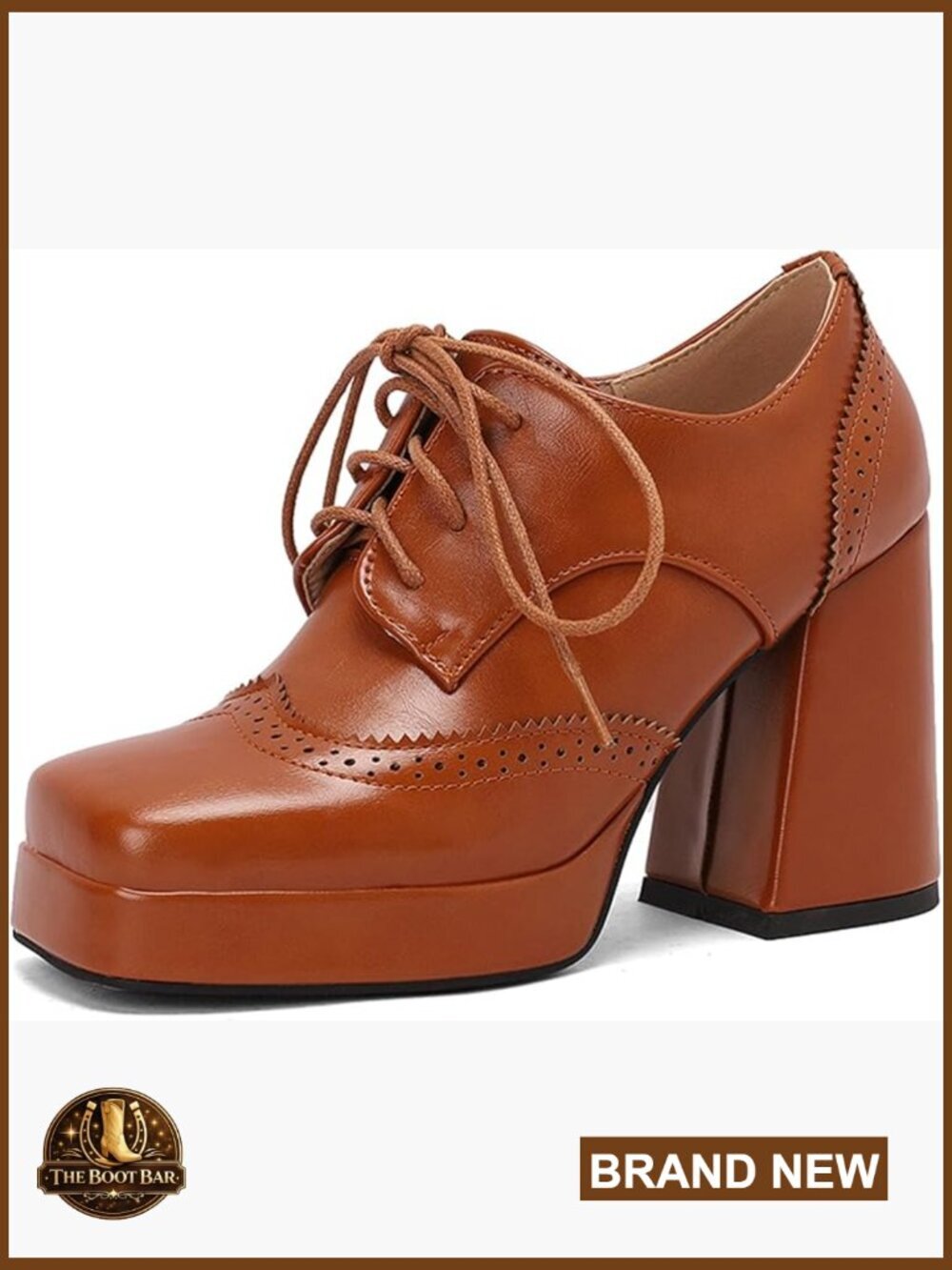 Women's Chunky Heel Oxfords Square Toe Lace Up Platform Brogues